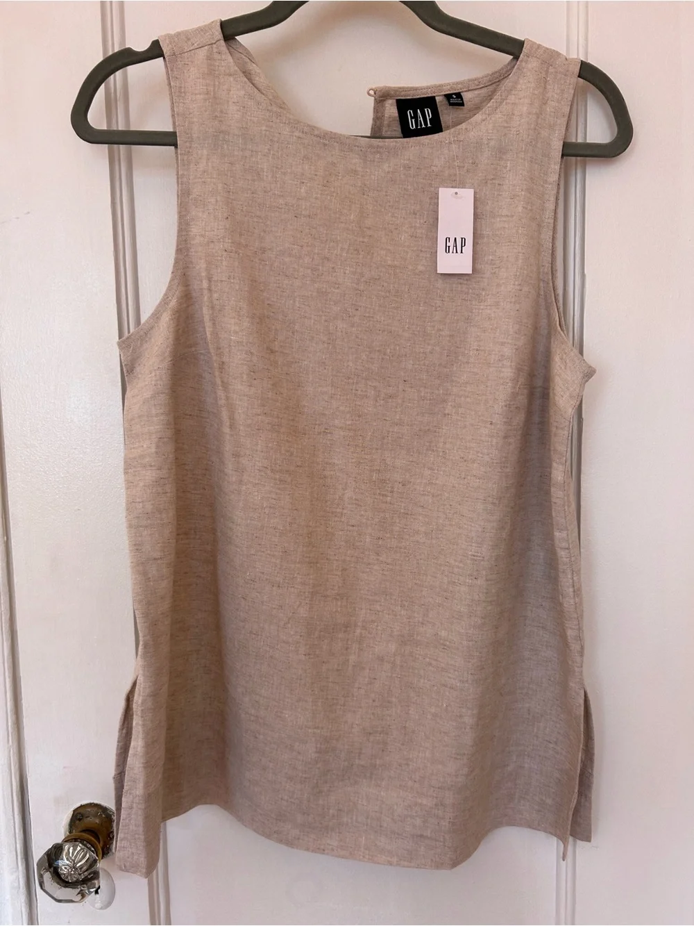 GAP Sleeveless Linen-Blend Tank Top in Natural Beige - Picture 1 of 3
